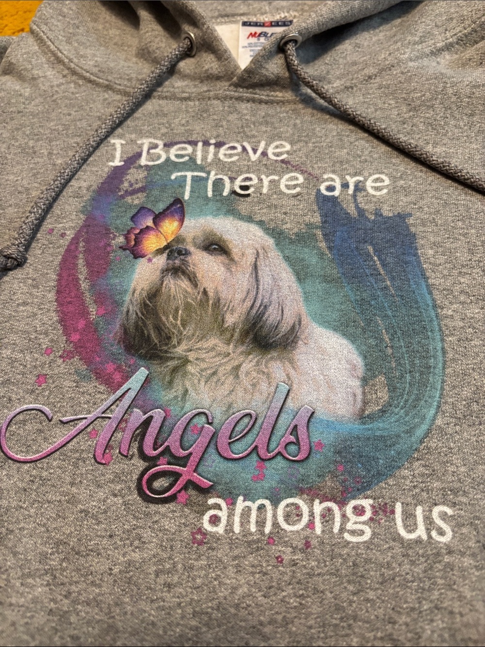 Jerzees Gray 'I Believe There are Angels Among Us' Dog Hoodie
